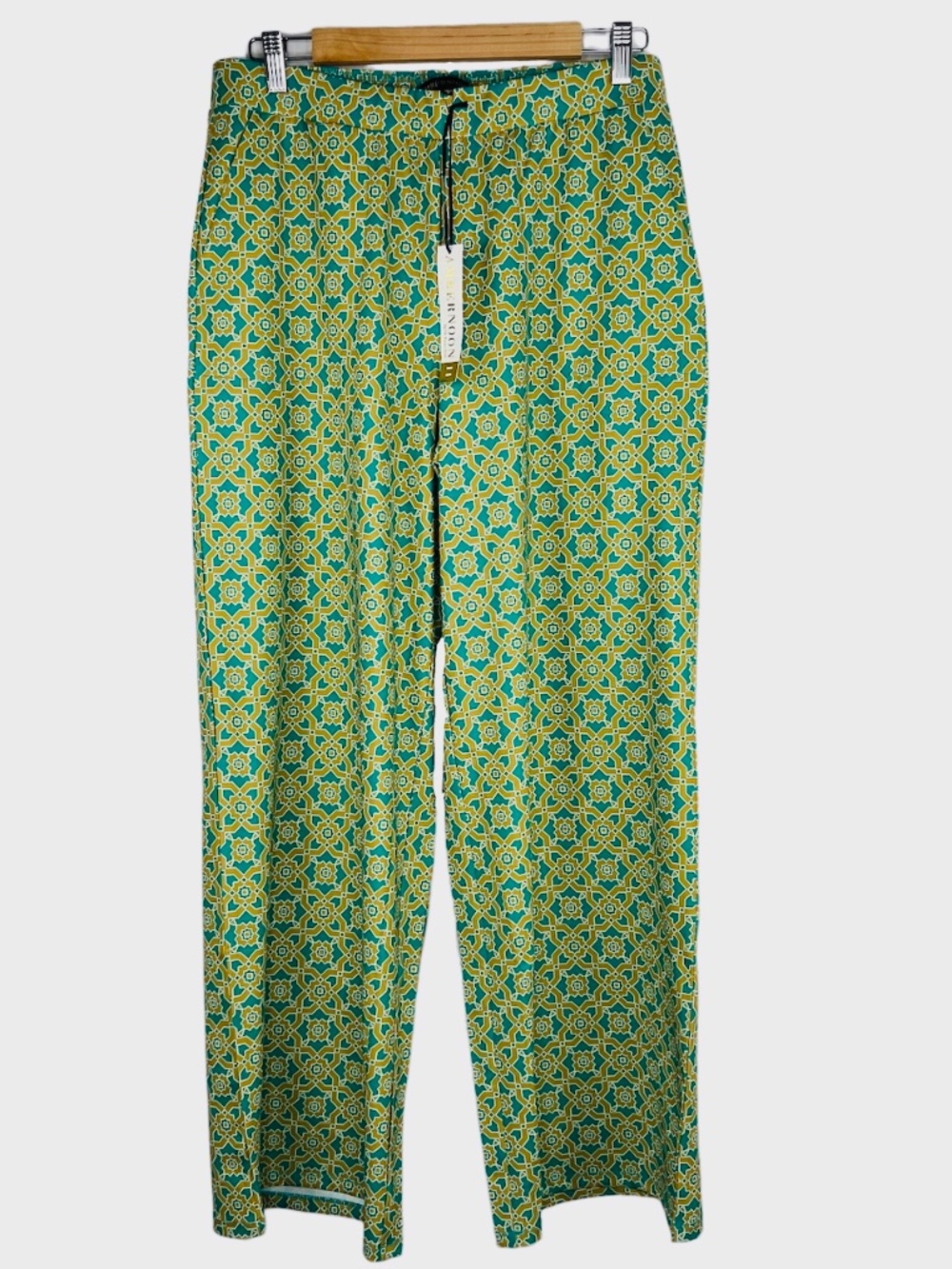 AMBERNOON II UPF 50+ SunKnit Wide Leg Pants Teal Turquoise Green Gold NWT M